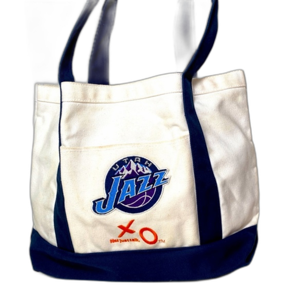 RARE Utah Jazz Tote Bag Large Canvas Pocket Navy/White 12” x 14” DISCONTINUED